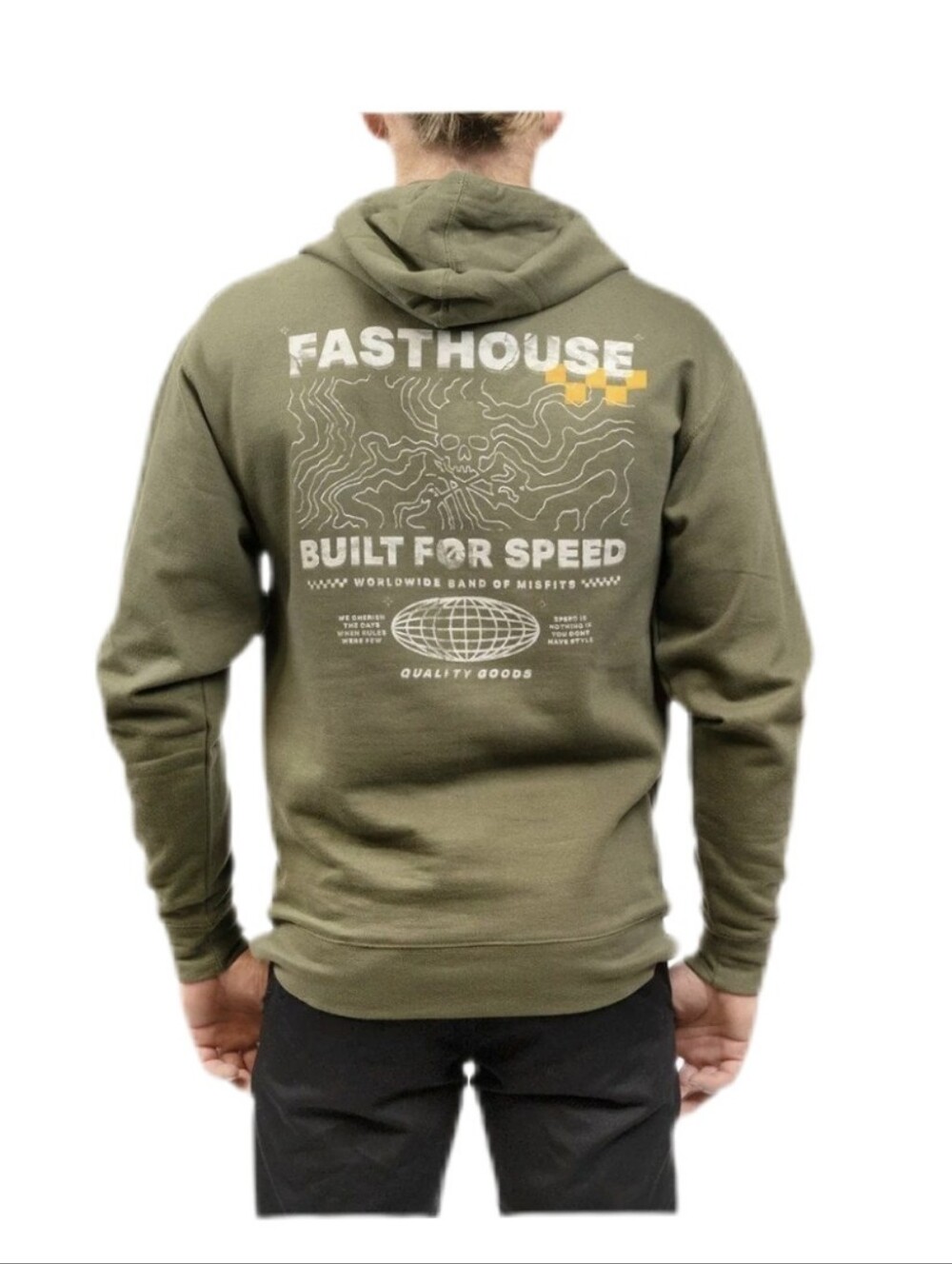 FastHouse Men's Khaki Green Black Beard Built For Speed Hoodie Small